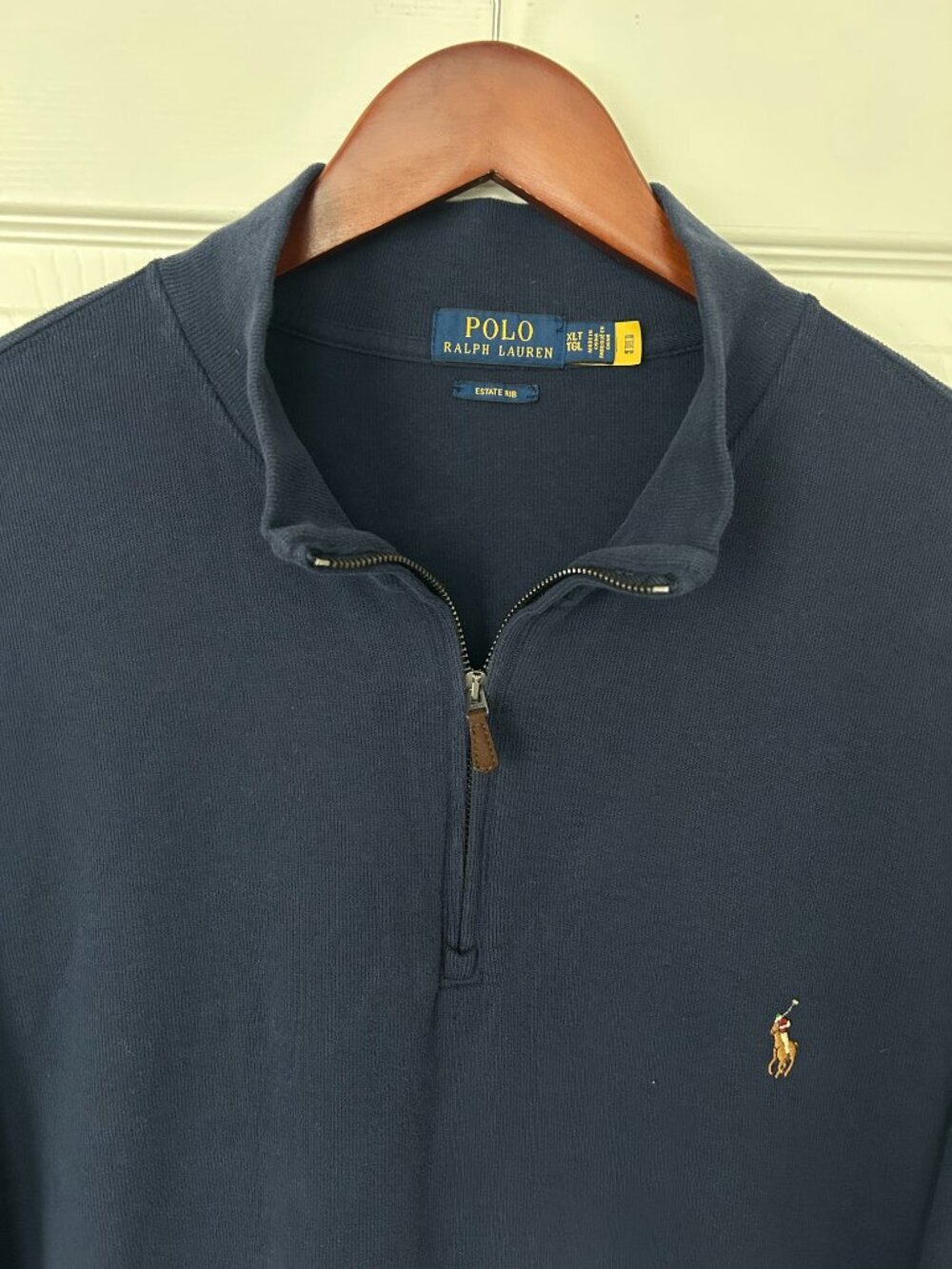 Polo Ralph Lauren Estate Rib Quarter Zip Pullover Men’s XLT Navy Cotton Pony - Picture 3 of 9